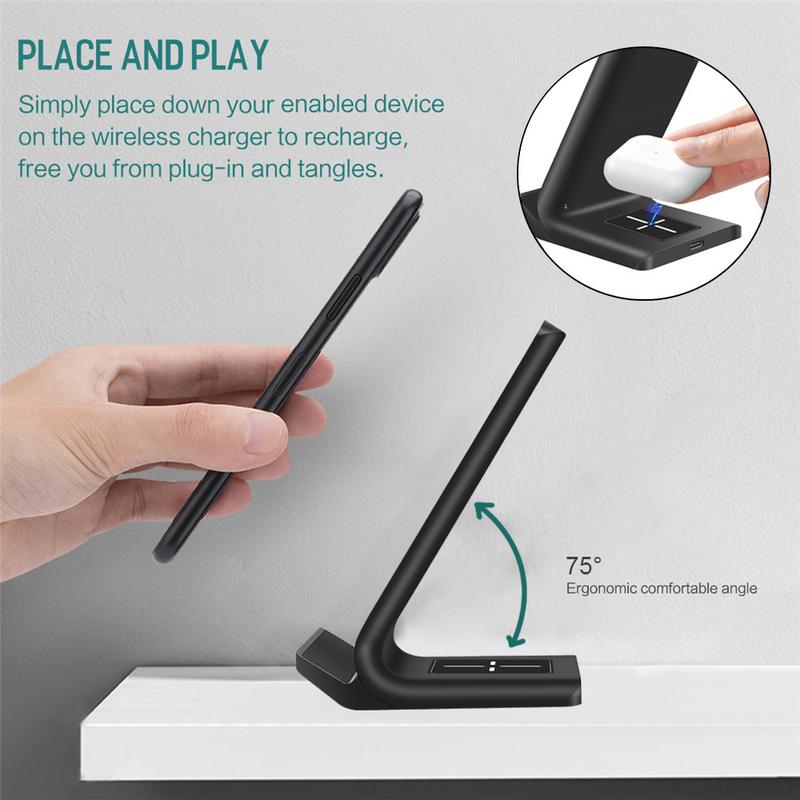 PDKUAI 15W 2 in 1 Wireless Charger Fasts Charging Dock Stand for iPhone 15 14 13 12 11 XS XR 8Plus AirPods Pro,Samsung Galaxy Note,Galaxy Buds