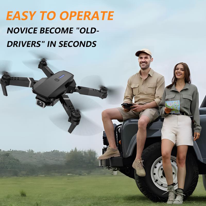 E88 Foldable Dual Camera Drone - Flight Stability, One Click Hover, Adjustable Angle, Route Planning - Ideal Gift for Beginners, Indoor Outdoor Fun, Dual Battery Set, Perfect Choice for Christmas, Halloween, and Thanksgiving