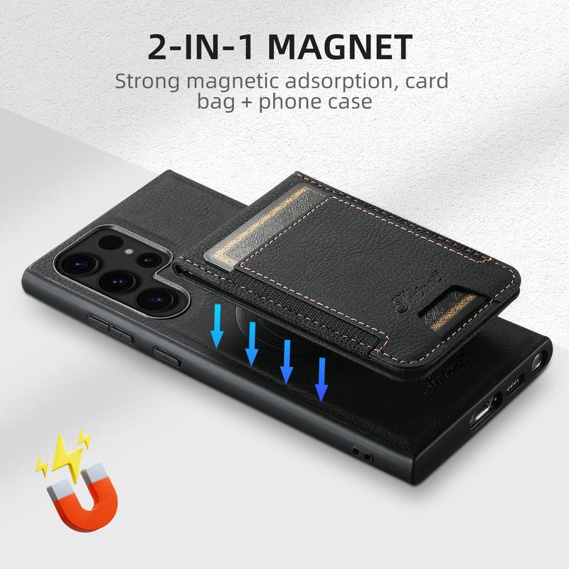 SUTENI Summer Wireless Charging Unique Phone Cases with Card Slot for MagSafe, Solid Color Mobile Phones Cases, Shockproof 2-in-1 Elastic Card Holder Phone Case for Samsung Galaxy S24 S23 Ultra Smartphone, Back to School Gifts, Phone Accessories