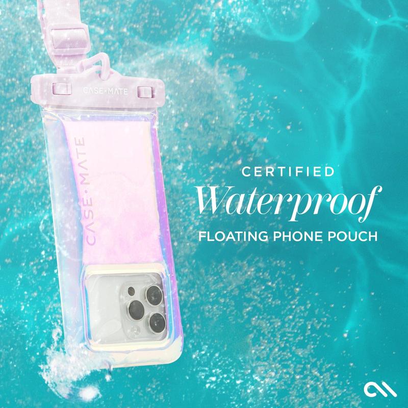 Case-Mate Waterproof Floating Pouch Phone Holder For Water Activities, Vacation, Pool, Beach, Beach Trips, Soap Bubble, Silver Chrome, Purple Paradise, Sand Dollar, Citrus Splash Adjustable Lanyard