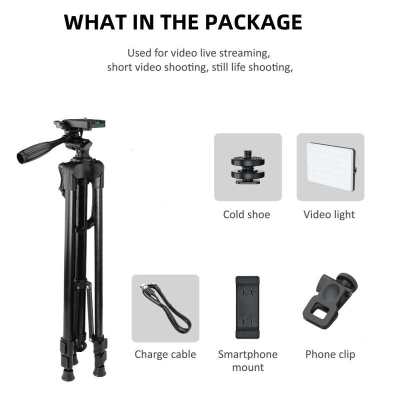 Camera Tripod & Selfie Light Set, Heavy Duty Tall Camera Tripod Stand, USB Rechargeable Phone Fill Light with Clip, Professional Shooting Kit for Selfie