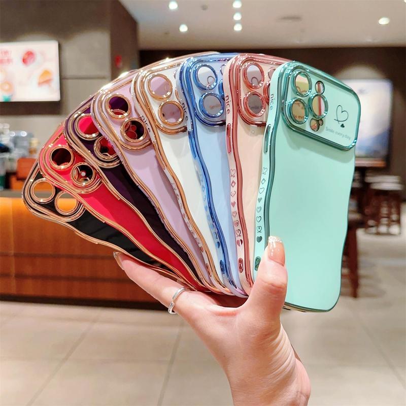 Cute Wave Shape with Love Heart Raised Phone case For iPhone 16 15 14 13 12 11 Pro Max Case Camera Protection Accessories Durable Silicone Shiny Silicone Shiny Wavy Wireless