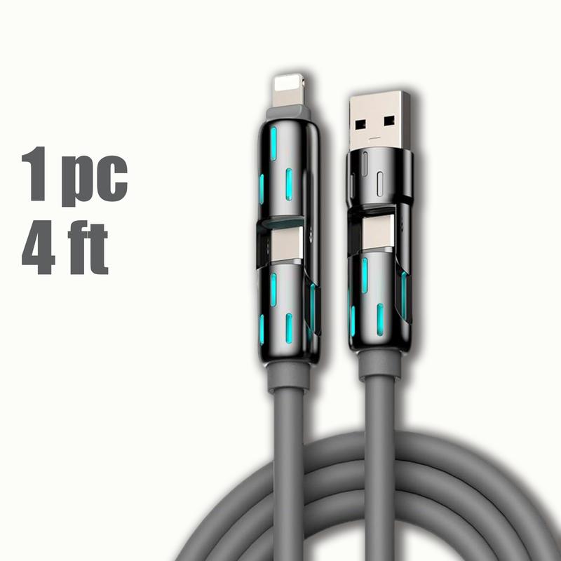 MFish 4-in-1 Multi USB Charging Cable with USB A,Type C, Lightning -MAX 240W Fast Charging & Data Sync for iPhone 16 15, iPad Pro, Samsung & Laptops