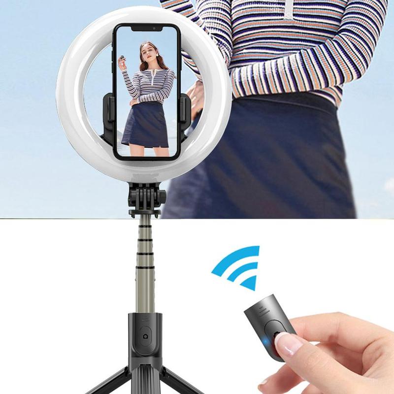 Portable Selfie Stick with Ring Light, 360 Degree Rotatable Cell Phone Selfie Tripod with Remote Control