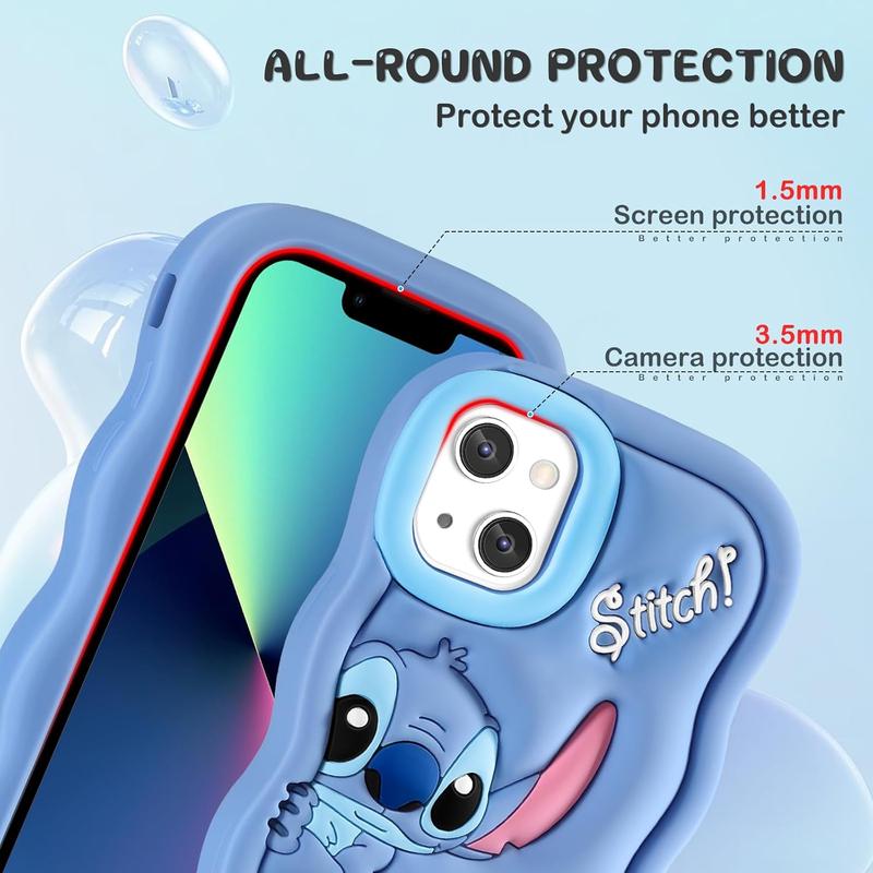 Cute Cartoon 3D Character Stitch Design iPhone Case for Girls Boys Women Teens Kawaii Unique Fun Cool Funny Silicone Soft Shockproof Cover