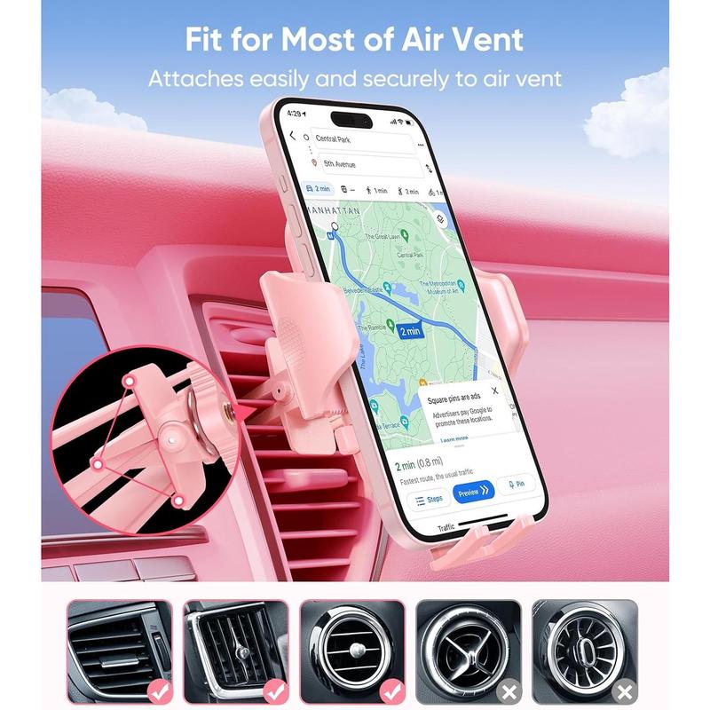 Pink Phone Holder for Your Car [ Sturdy & Secure ] Air Vent Phone Mount for Car Hands Free Easy Clamp Cradle in Vehicle for iPhone Samsung Android Smartphone, Pink Car Accessories