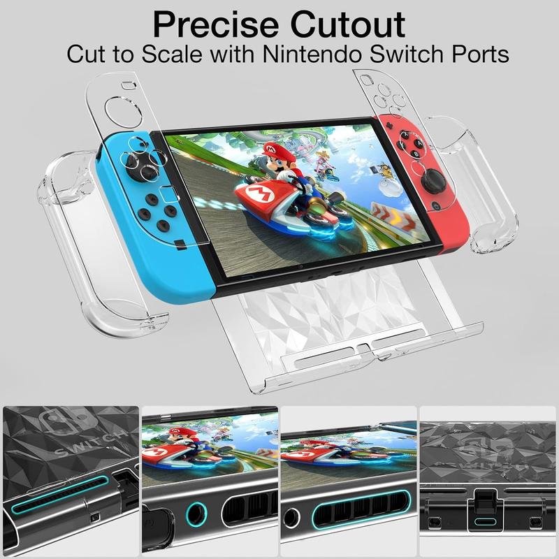 Switch Case for Nintendo Switch Case Dockable with Screen Protector, Clear Protective Case Cover for Nintendo Switch and JoyCon Controller with a Switch Tempered Glass Screen Protector