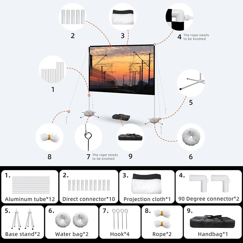 Portable Projector Screen with Stand Outdoor: Camping Projection Screen 80 inch 4K Movie Screen for Home Backyard Indoor 16:9 HD