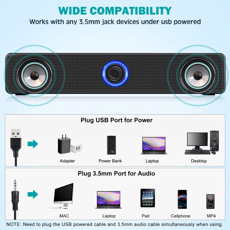 Wired Speaker, Plug and Play Surround Soundbar, Wired Computer Speakers, Stereo Subwoofer Sound Bar for Laptop PC Computer TV