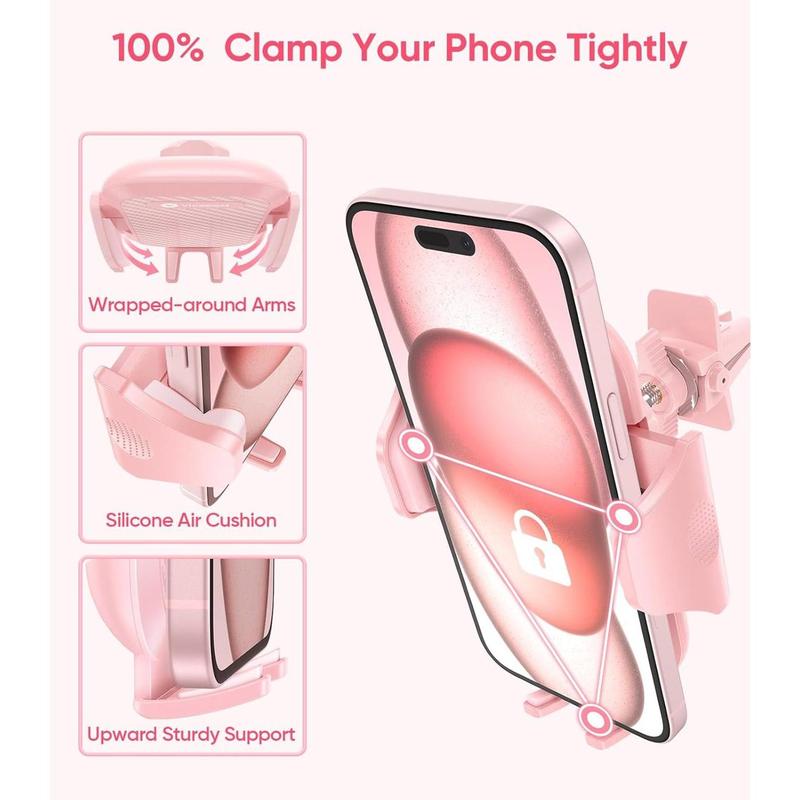 Pink Phone Holder for Your Car [ Sturdy & Secure ] Air Vent Phone Mount for Car Hands Free Easy Clamp Cradle in Vehicle for iPhone Samsung Android Smartphone, Pink Car Accessories