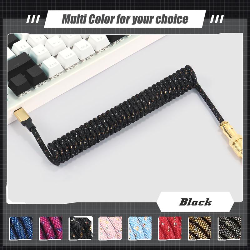 Custom Coiled USB C to A Cable, Detachable Double Sleeve Braided Nylon Spiral Cable, Extendable Spring Line for Mechanical Gaming Keyboard Smartphone Printer