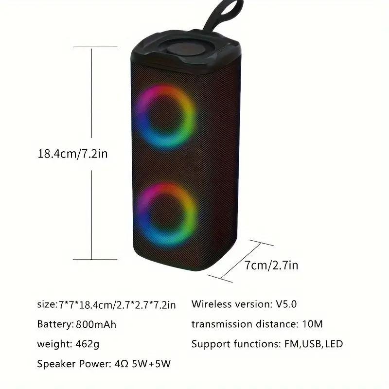 Black Portable Wireless Bluetooth Speaker- Multifunctional LED Light- USB and Rechargeable  Battery Dual Power Mode- FM radio, USB playback Connected Smartphone- Audio Stereo sound system- Outdoor Sports, Home Parties