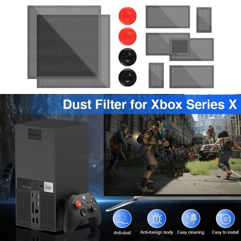 Dust Filter for Xbox Series X Gaming Console, 4 Thump Grip Caps and 8 PVC Meshs Set, Dirt Filter Dust Cover for Xbox Series X Controllers