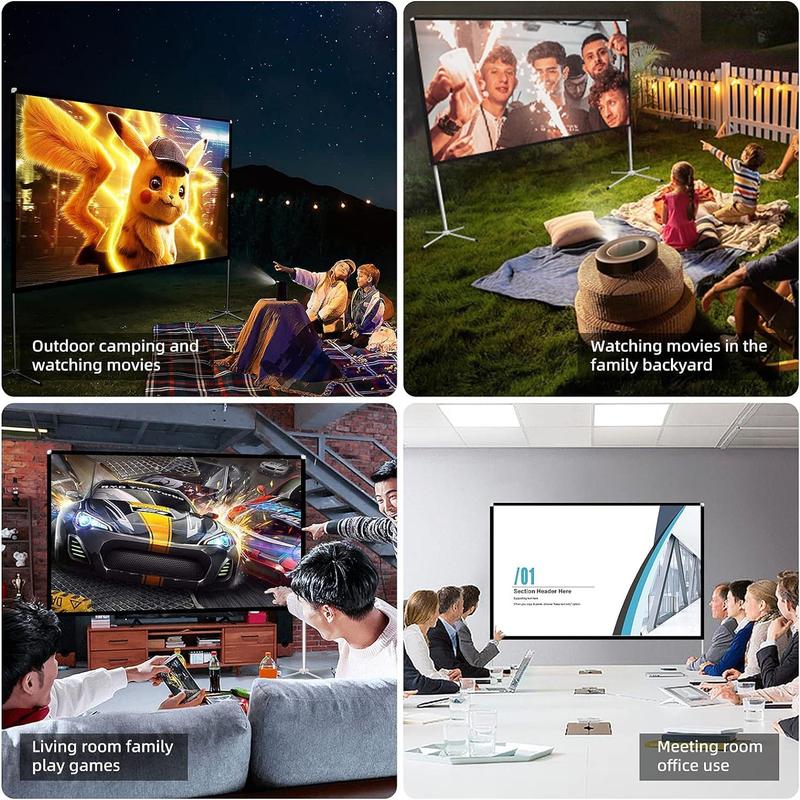 Portable Projector Screen with Stand Outdoor: Camping Projection Screen 80 inch 4K Movie Screen for Home Backyard Indoor 16:9 HD