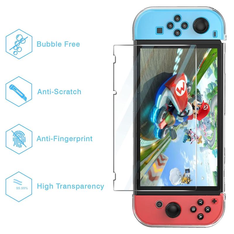 Switch Case for Nintendo Switch Case Dockable with Screen Protector, Clear Protective Case Cover for Nintendo Switch and JoyCon Controller with a Switch Tempered Glass Screen Protector