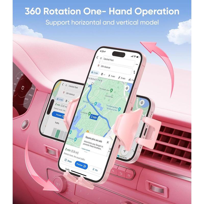 Pink Phone Holder for Your Car [ Sturdy & Secure ] Air Vent Phone Mount for Car Hands Free Easy Clamp Cradle in Vehicle for iPhone Samsung Android Smartphone, Pink Car Accessories