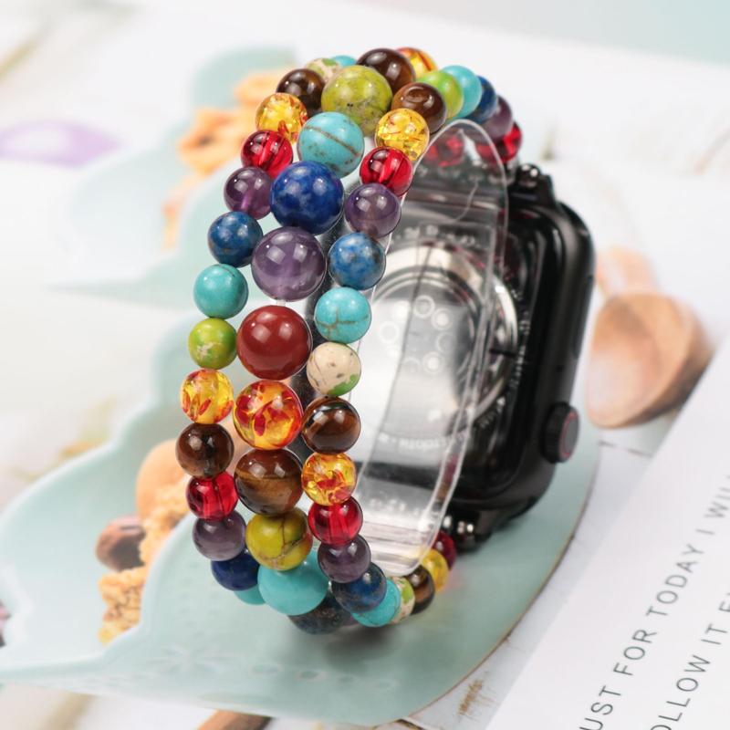 Colorful Beads Bohemian Replacement Bands, Fashionable Handmade Crystal Beads Stretch Band, Watch Band Compatible with Apple Watch 38 40 41 42 44 45 49mm