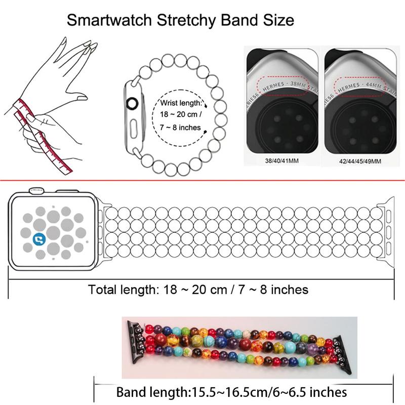 Colorful Beads Bohemian Replacement Bands, Fashionable Handmade Crystal Beads Stretch Band, Watch Band Compatible with Apple Watch 38 40 41 42 44 45 49mm