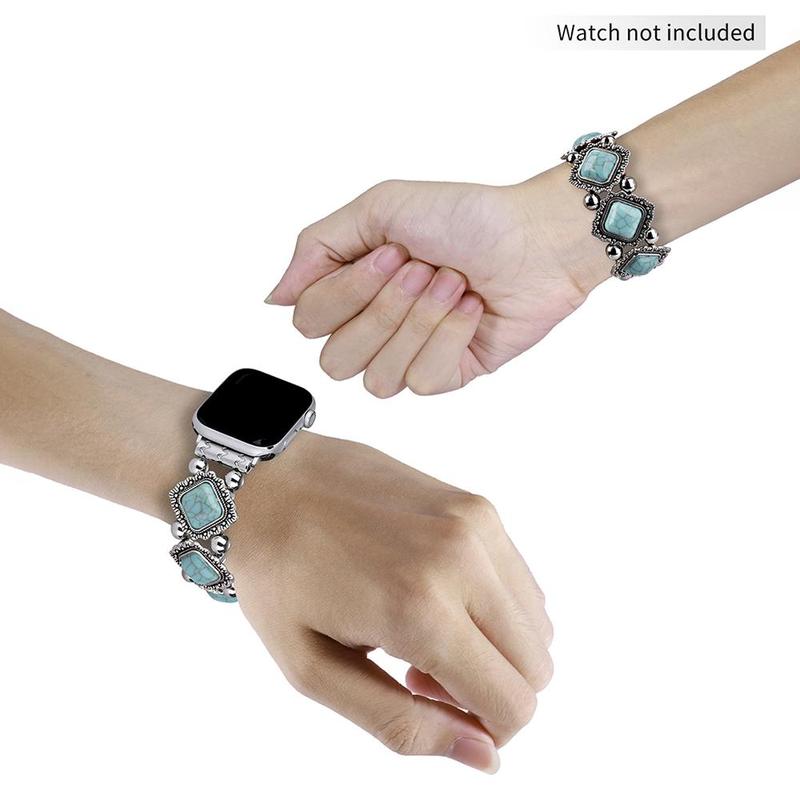 Vintage Turquoise Decor Chain Bracelet, Fashionable Wristband for Apple Watch, Watch Band Suitable for Both Women and Men, Compatible with iWatch Series 9 8 7 6 5 4 3 2 1 SE