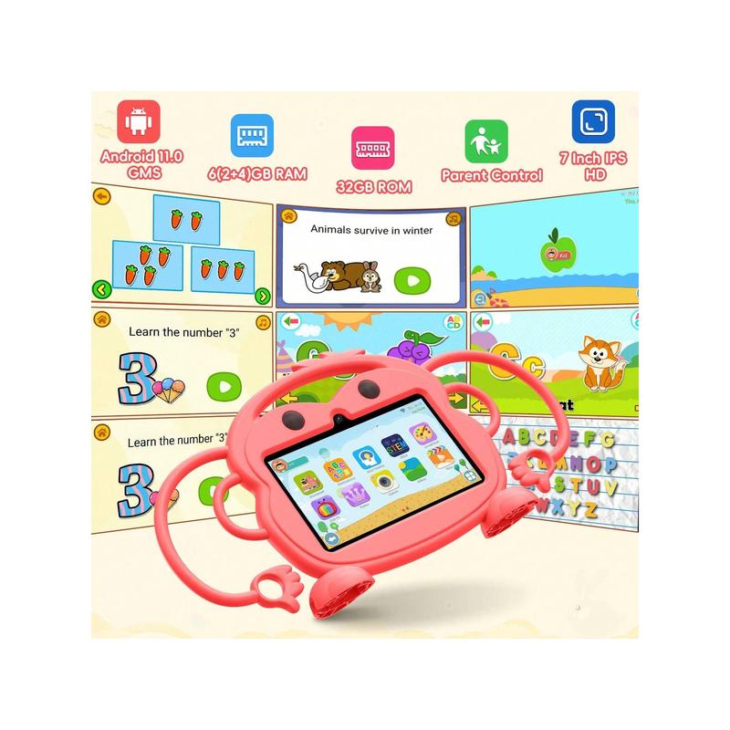 Kids Tablet, 7 Inch Android 11 Tablet For Kids, 6(2+4)GB RAM 32GB ROM, Toddler Tablet With Bluetooth, GPS,WiFi,Parental Control, Dual Camera, Shockproof Case, Kids App Pre-Installed Colorful Durable