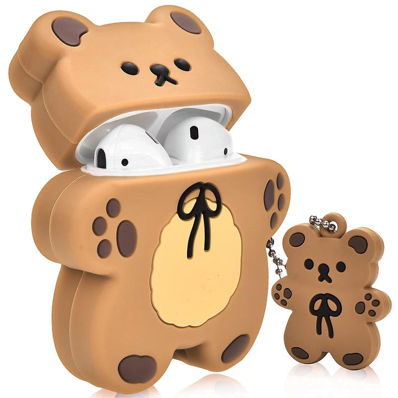 Cartoon Bear Shaped Earphone Case (1 Count), Cute Cartoon Animal Earphone Protective Case, Silicone Decorative Earphone Protector Cover With Lanyard Compatible With AirPods