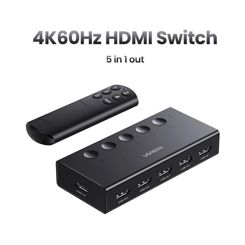 UGREEN HDMI Switch 5 in 1 Out 4K 60Hz, HDMI Splitter with Remote Control, 5 Port HDMI Switcher Selector HDR Compatible with PS5 4 pro, Xbox one Accessories Adapter Usb Game Devices