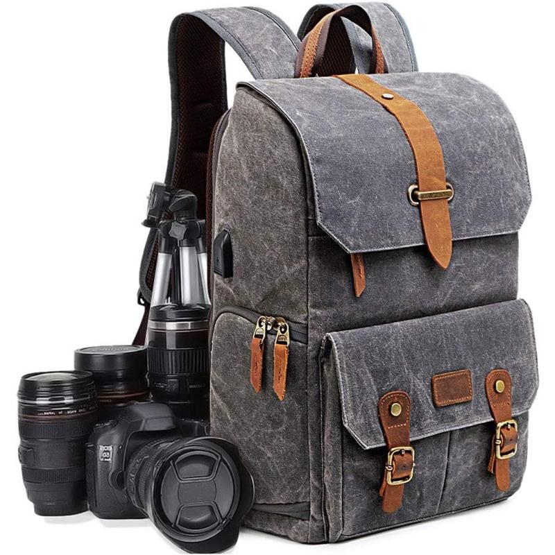 BAIGIO Camera Backpack, DSLR SLR Waterproof Canvas Camera Bags Rucksack 15.6 inch Laptop Bag Travel Bag for Canon Nikon Sony Camera and Lens Tripod Accessories