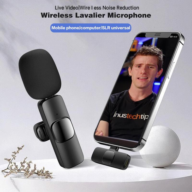 2 pcs Wireless Lavalier Microphones for iPhone, Android, iPad - Mini Wireless Clip-on Microphones Crystal Clear Sound Quality for Recording, Live Streaming,Vlog Audio USB Port Smartphone lapel microphone