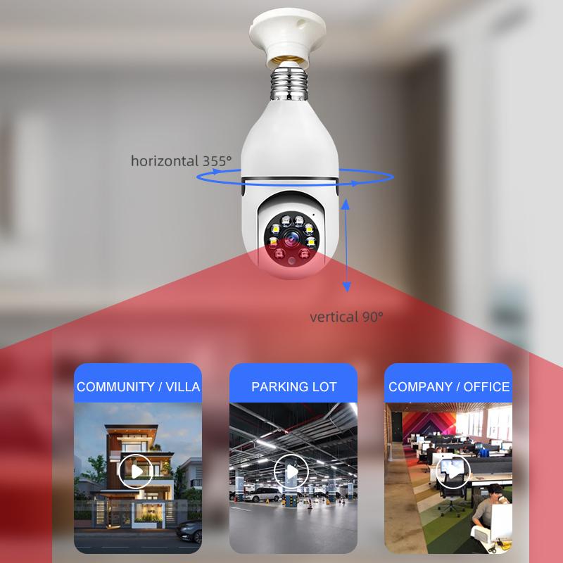 Wireless Light Bulb security Camera, 2.4GHz & 5GHz WiFi Bulb Camera, 2-Way-Audio, Motion Detection and Alarm, 3MP Full Color Night Vision, SD Cloud Storage, E26 E27 Socket bulb camera