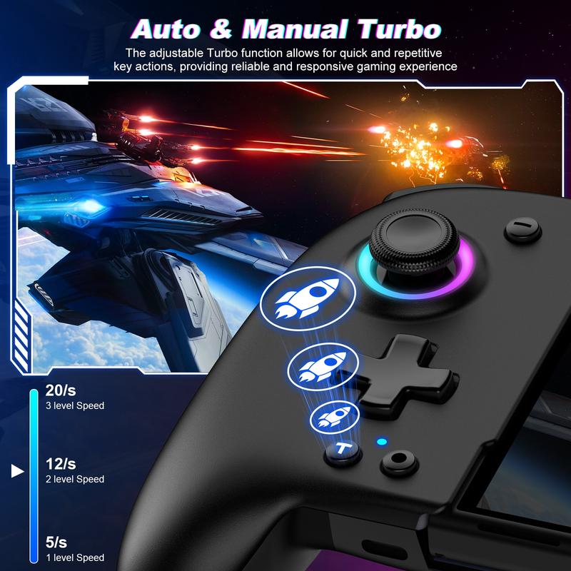 Switch Controllers for Switch OLED Controller, Switch Wireless Pro Controller Joypad, Full-Size Ergonomic Handheld Mode Controller with Battery RGB Turbo Programming