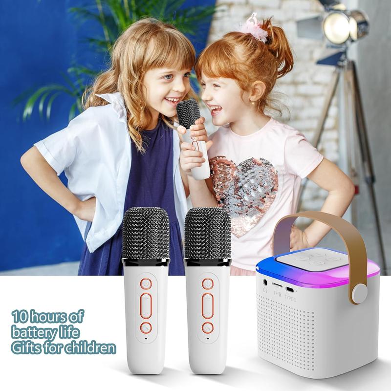 Karaoke Machine for Kids Adults,Portable Karaoke Machine with 2 Wireless Microphones, Mini Karaoke Machine with LED Lights, Bluetooth Speaker, Support TF Card, AUX Input for Kids Adults Birthday Party (White)