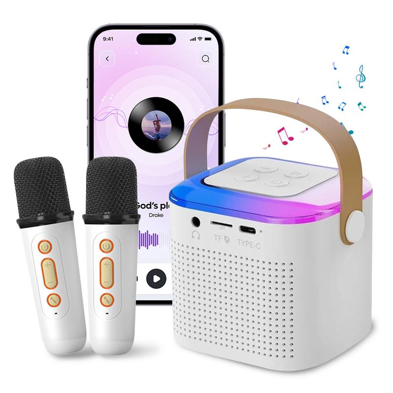 Karaoke Machine for Kids Adults,Portable Karaoke Machine with 2 Wireless Microphones, Mini Karaoke Machine with LED Lights, Bluetooth Speaker, Support TF Card, AUX Input for Kids Adults Birthday Party (White)