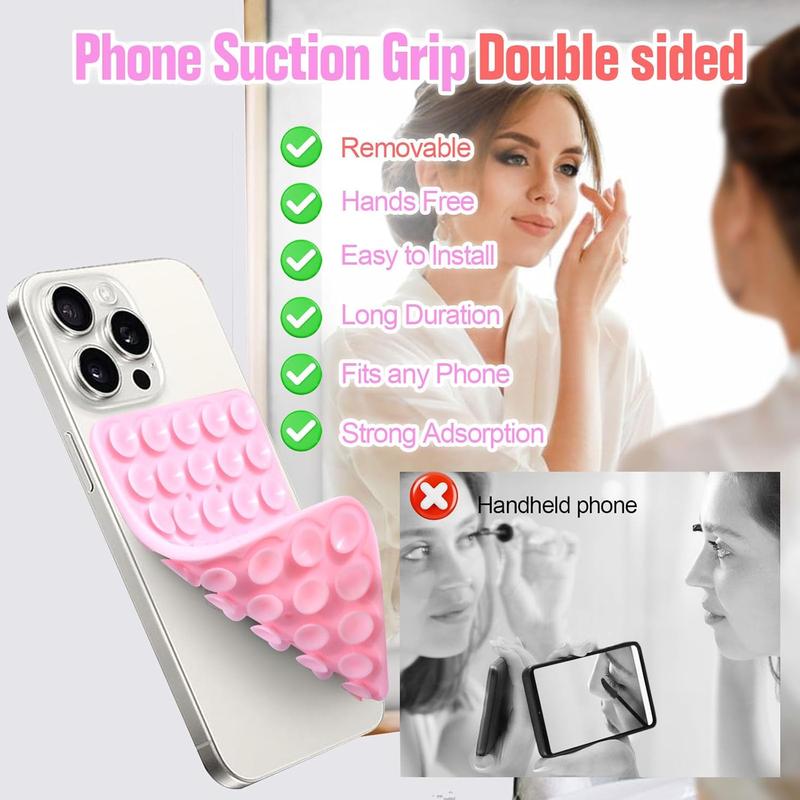 Suction Cup Phone Case Mount, Silicon Sticky Phone Stand for  and Android, Hands-Free  Grip Holder for Selfies and Videos - Double Sided Pink