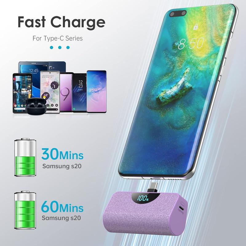 USB-C Portable Charger Power Bank 5200mAh,with iPhone 15 15 Plus 15 Pro 15 Pro Max Samsung,Moto,Google Pixel,Android Phones etc Charging Digital