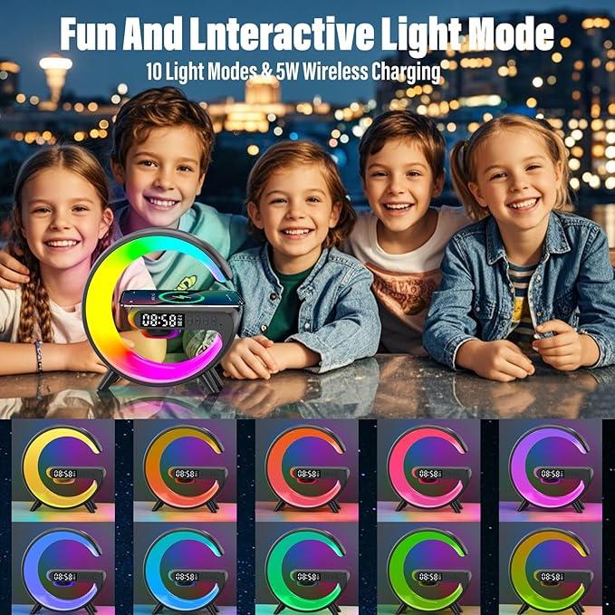 new Night Light Lamp Multifunctional Wireless Audio Speaker, Multifunctional Wireless Speaker with Alarm Clock, Wireless Charger Station for Smartphone Christmas gifts 4 in 1 Alarm Clock Gifts Idea for Family Charging Colorful Usb Bluetooth Chargeable