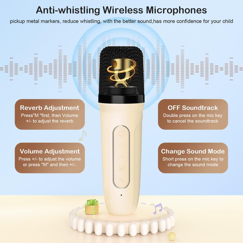 Karaoke Machine for Kids & Adults, Mini Portable Bluetooth Speaker with 2 Microphones D22W-T