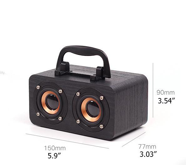 Retro Wooden Wireless Bluetooth Portable Speaker Stereo Subwoofer Phone Holder