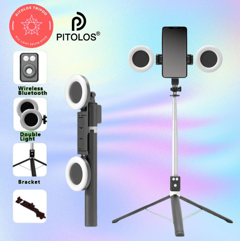 Dual light 1.7m stand tripod integrated selfie stick  remote control self-timer black and pink Phone Accessories bluetooth tripod