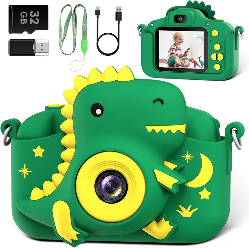 Kids Camera, Dinosaur Toddler Digital Camera for Ages 3-12 Boys Girls Childrens, Christmas Birthday Gifts, Selfie 1080P HD Video Camera for 3 4 5 6 7 8 9 Years Old Boys Girls Toys Gifts