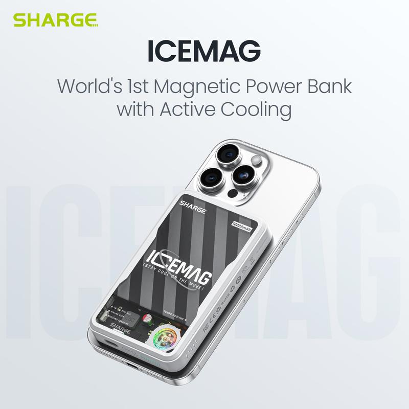 SHARGE ICEMAG Wireless Charging Power Bank | 10,000mAh | MagSafe | Active Cooling | for iPhone16 15 14 13 Pro Pro Max Mini |  Smartphone | Chargeable