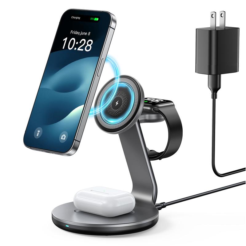 HERRBOL 3-in-1 Charging Station Compatible with Magsafe Wireless Charger for iPhone 12 13 14 15 16 Series for AirPods iWatch Series Wireless Charger