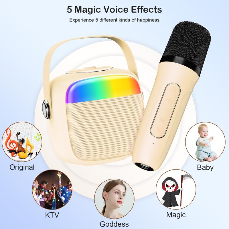 Karaoke Machine for Kids & Adults, Mini Portable Bluetooth Speaker with 2 Microphones D22W-T