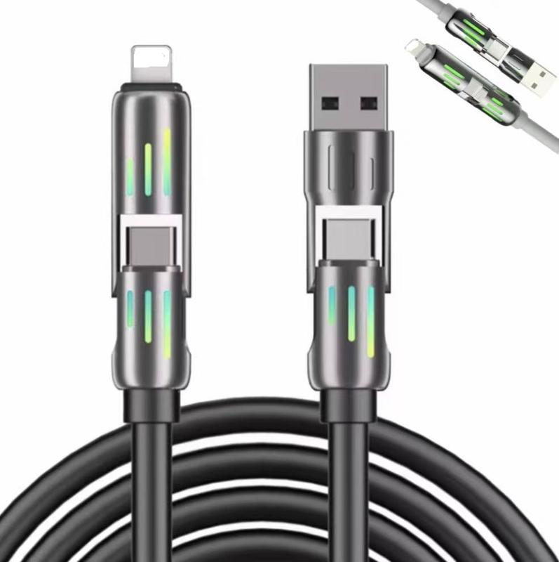 240W 4 in 1 USB-C FastCharging Cable, Lightning USB A TypeC,With Breathing Light, Compatiblewith iPhone,iPad,Samsung,LaptopsCharger