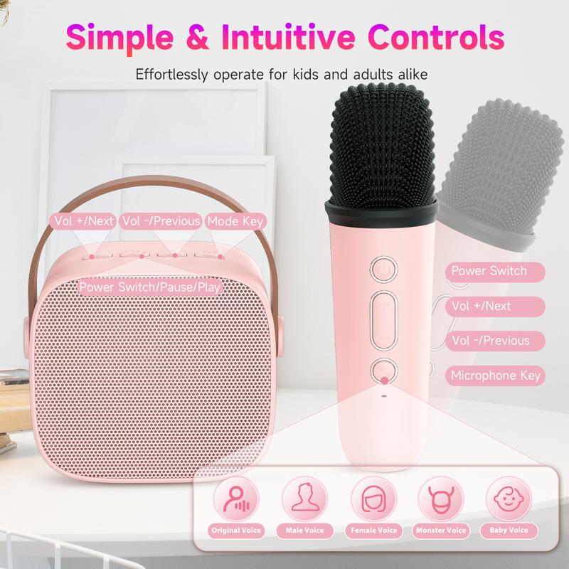 Heetipuk K1 Mini Karaoke Machine for Kids, Kids Music Player Toys for Girls and Boys, Portable Bluetooth Speaker with 2 Wireless Microphone for Kids Toddler Home Party Birthday Gifts for Girl Audio Smartphone