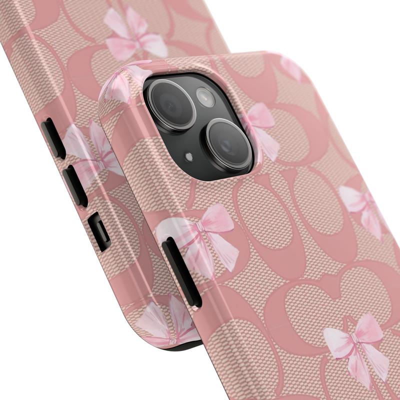 Pink Vintage Coah x Girly Bow Tie Phone Case, Luxury iPhone Cases - All Serries Accessories Durable Protection Personalized Protective for iPhone Pro, Promax, Plus & Samsung Models