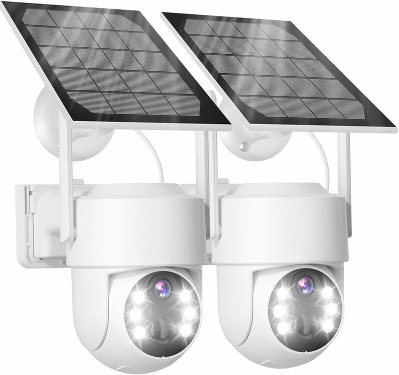 4MP Solar Security Cameras Wireless Outdoor, 100% Wire-Free, Battery Powered Camera, 360° View, Pan & Tilt, PIR Motion Detection, 2-Way Audio, Cloud SD, Color Night Vision & Spotlights, Only 2.4G WiFi