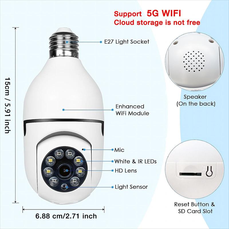 5G WiFi Remote Surveillance Camera, 1 Count E27 Socket 360 Degree Panoramic Security Camera, Wireless Bulb CCTV Camera for Home, Office, Factory