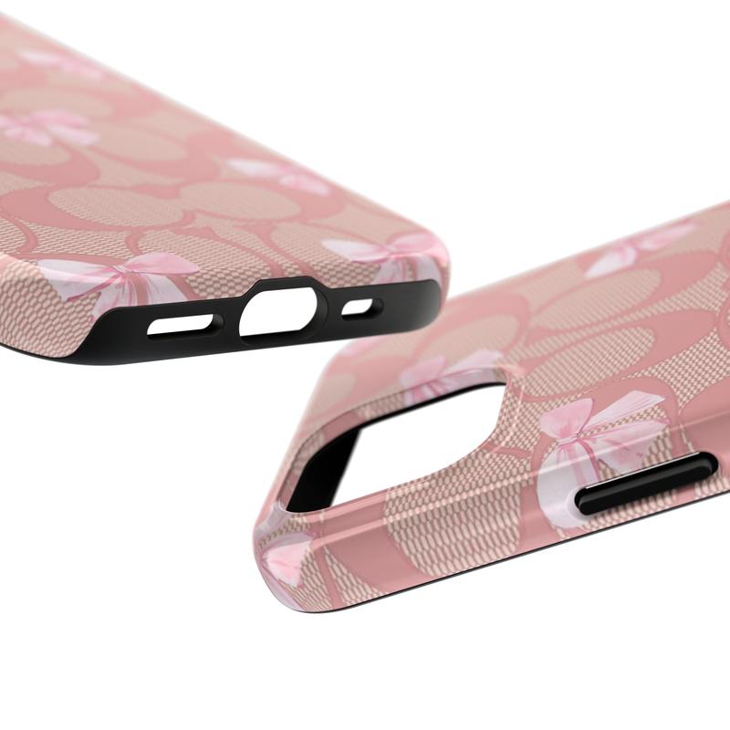 Pink Vintage Coah x Girly Bow Tie Phone Case, Luxury iPhone Cases - All Serries Accessories Durable Protection Personalized Protective for iPhone Pro, Promax, Plus & Samsung Models