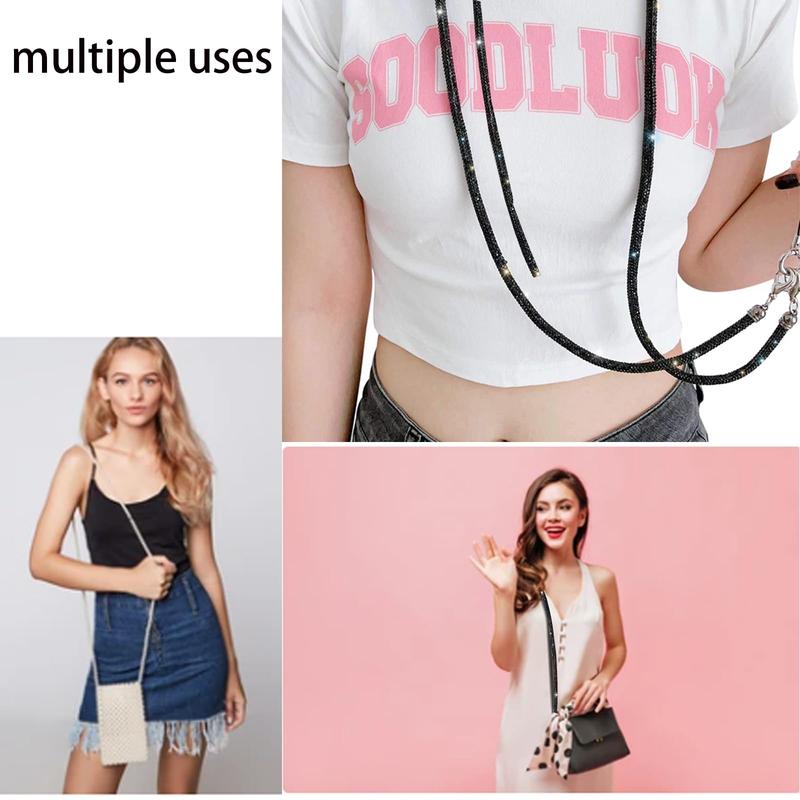 Fashion Rhinestone Decor Crossbody Phone Chain with Tether Pad, Anti-lost Phone Lanyard with Clip, Universal Phone Strap for Most Mobile Phones and Bags