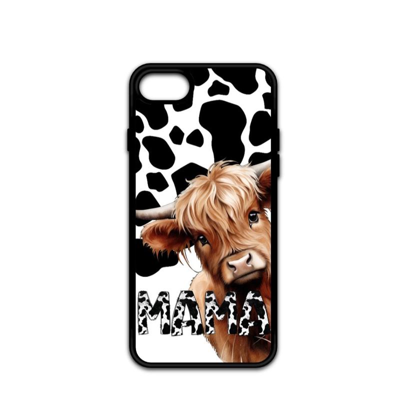 Mama Highland Cow Print Phone Case for iPhone - Shockproof Protection - Accessories Durable Protective Handheld Cover Protector